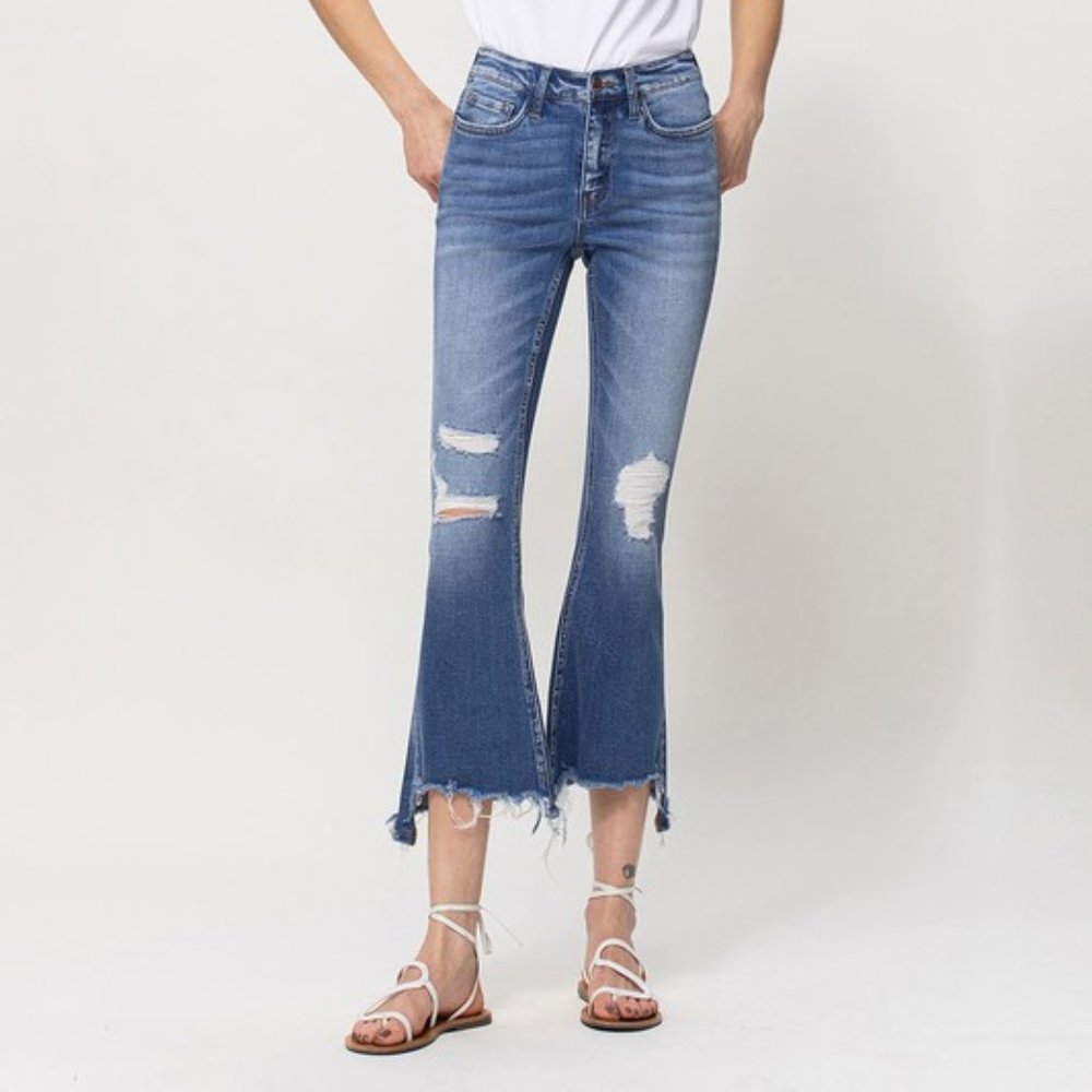 Flying Monkey Raw Hem Crop Flare Jeans
